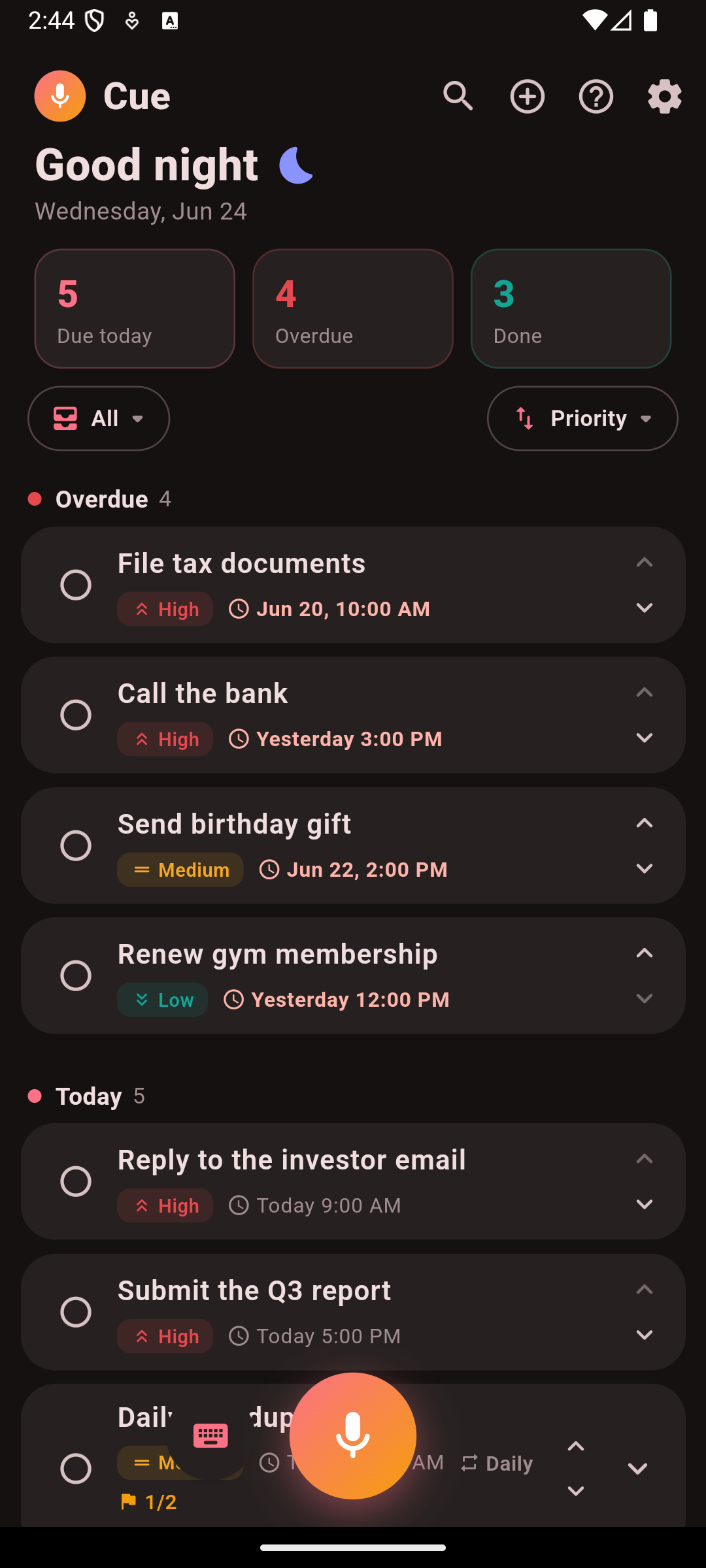 Grouped by priority